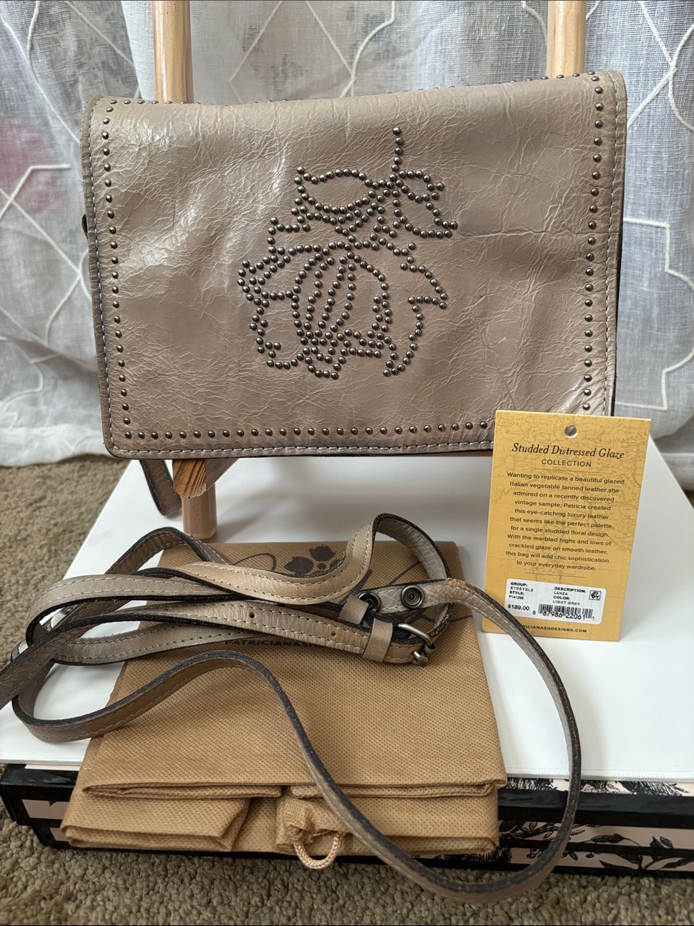 Patricia Nash Studded Distressed Glaze Leather Lanza Crossbody/Wristlet